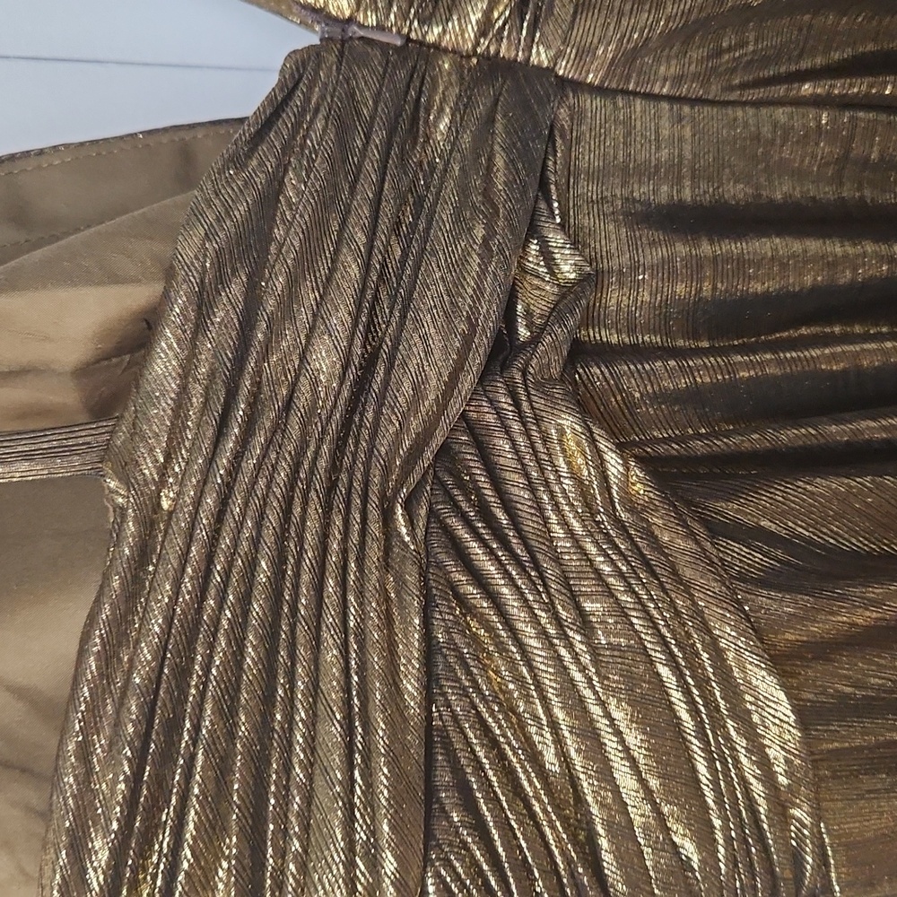 NWT IEENA MAC DUGGAL XL V-Neck Pleated Top MetallicDress Gold 30761 - Picture 10 of 11